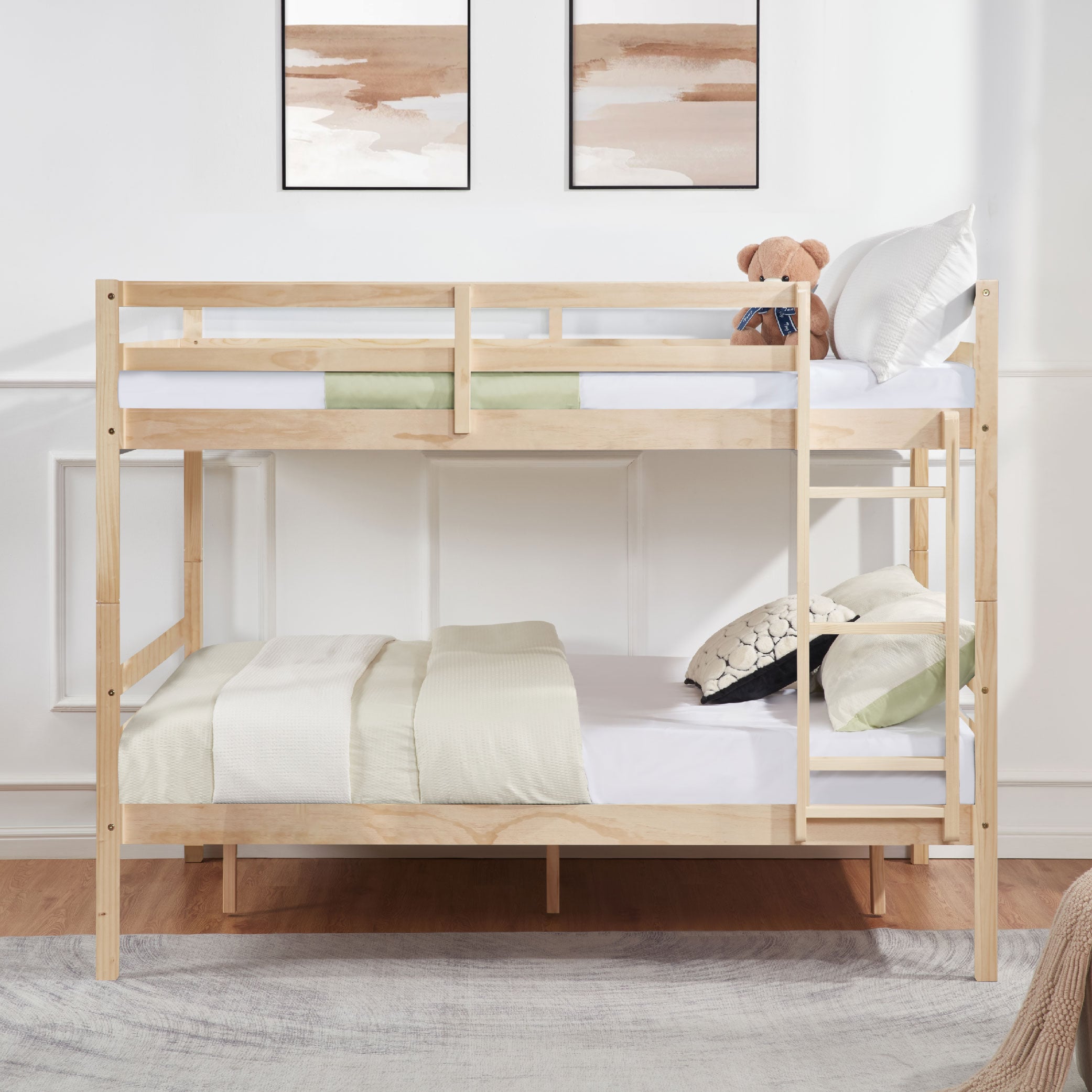 Full over Full Bunk Bed with Ladder,Wooden Bunk Bed with High Guardrail and Ladder for Kids, Teens, Dorm Rooms, and Guest Rooms,No Box Spring Needed,Natural Full over Full Bunk Bed with Ladder,Wooden Bunk Bed with High Guardrail and Ladder for Kids, Teens, Dorm Rooms, and Guest Rooms,No Box Spring Needed,Natural